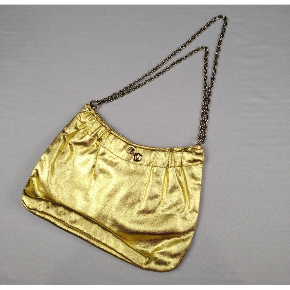 Vintage Ande Gold Metallic Evening Bag Chain Strap Clutch Purse 1950s 60s